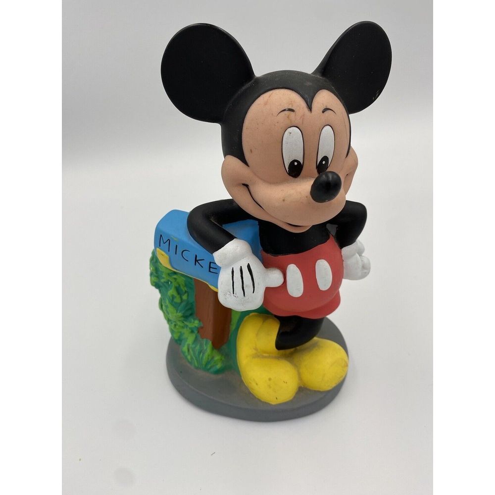 Vintage Disney Mickey Mouse & Mail Box Hard Plastic Coin Piggy Bank